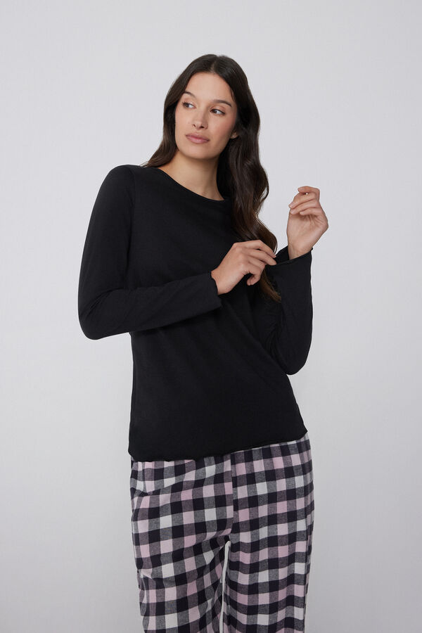 Long Sleeve Cotton Top with Rolled Hem  