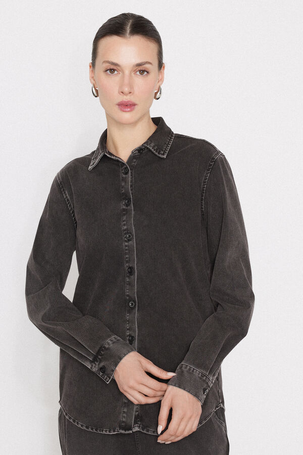 Long Sleeve Stretch Denim Shirt  