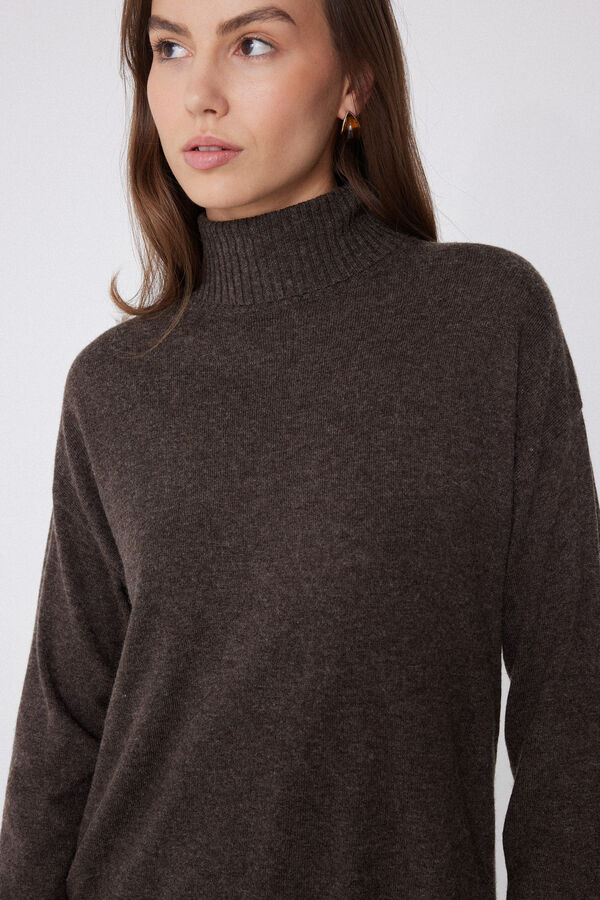 Long Thick Polo Neck Top with Wool  
