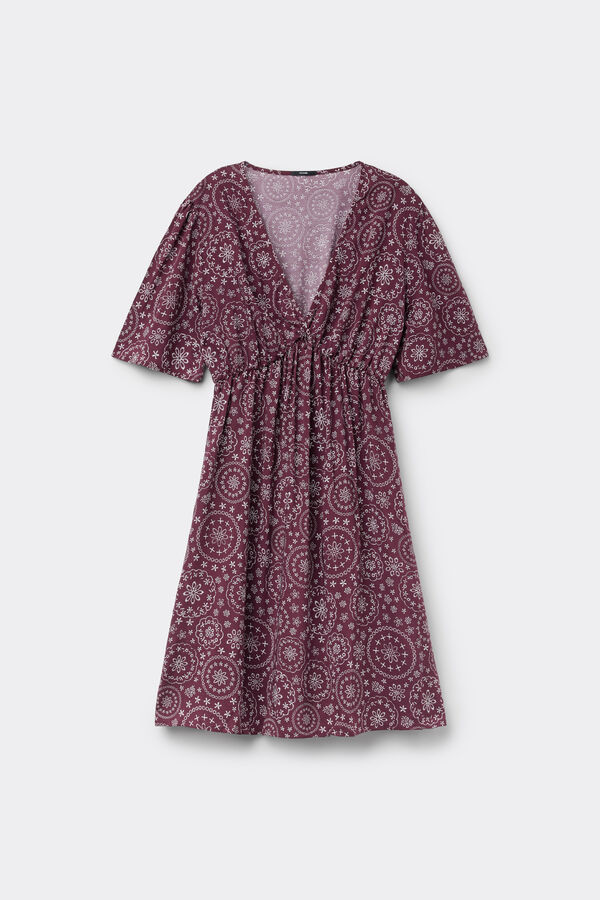Robe Courte Manches Courtes en Toile de Viscose  