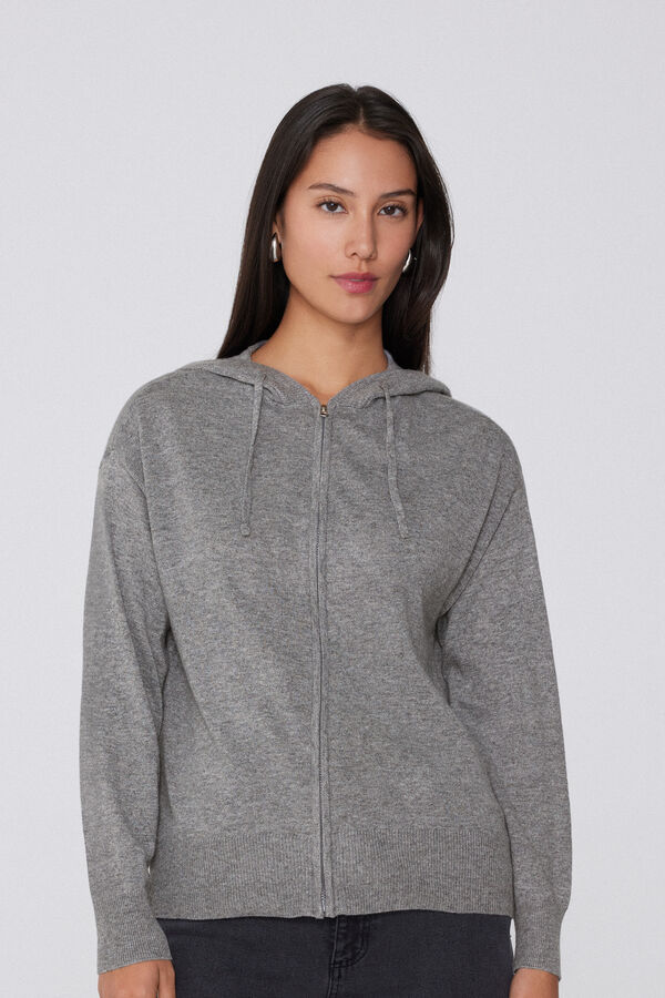 Hoodie-Style Jumper with Zip and Wool  