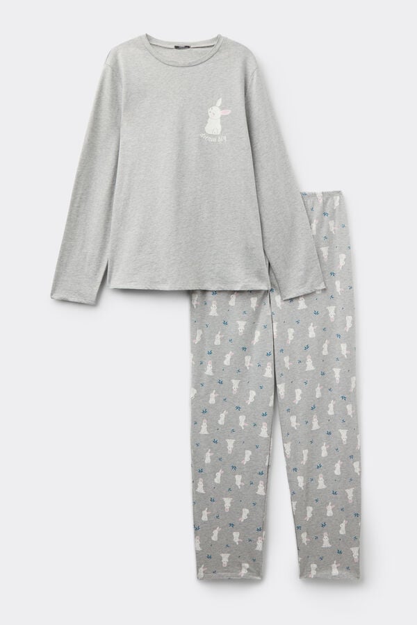 Bunny Print Long Cotton Pajamas  