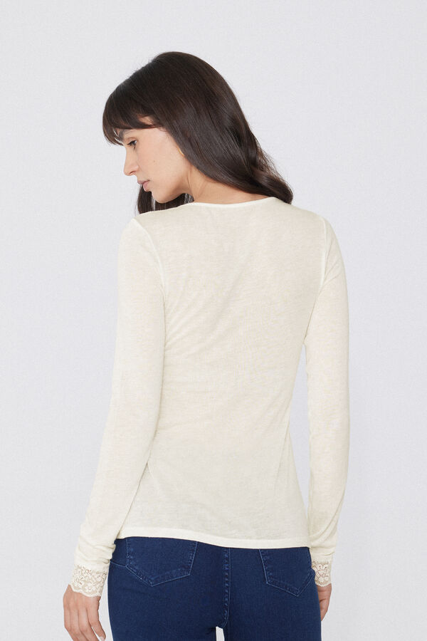 Maglia Maniche Lunghe Scollo V Pizzo/Lana Merino  