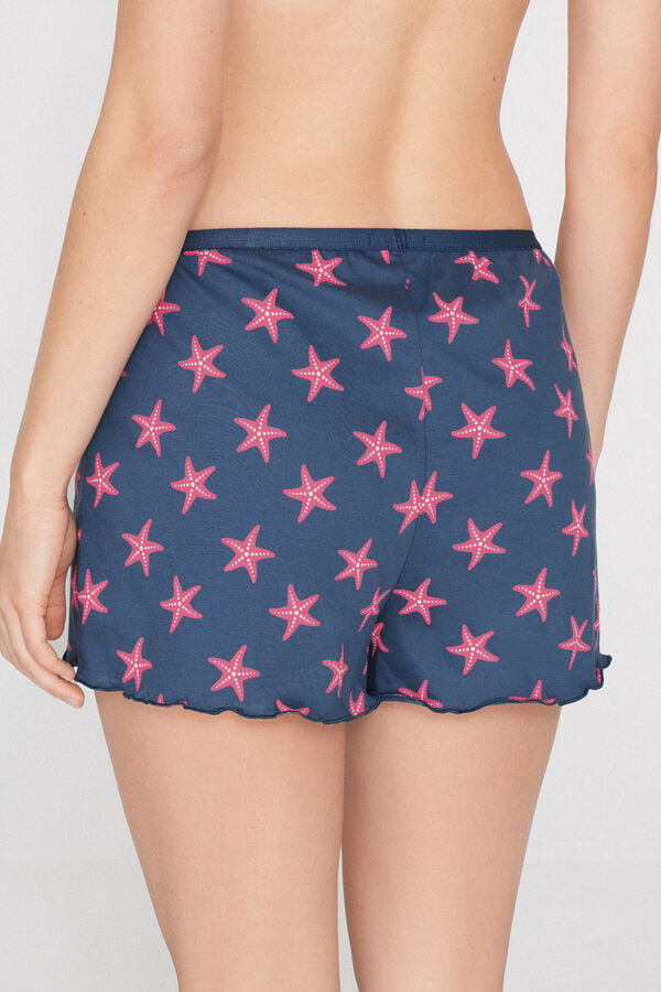 Printed Cotton Shorts with Rolled Hem  