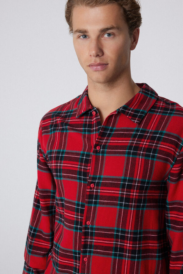 Long Button-Down Tartan Flannel Pyjamas  