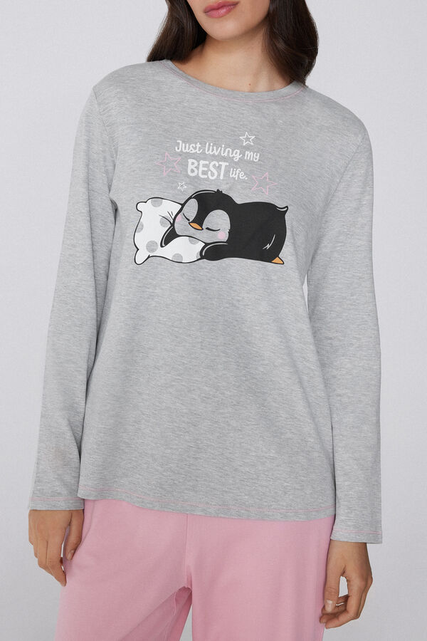 Langer Pyjama aus Baumwolle Pinguinprint  