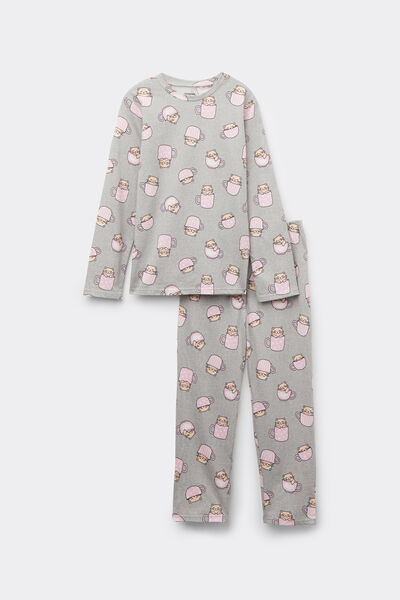 Pijama Comprido Menina Algod&atilde;o Estampado Gatinhos