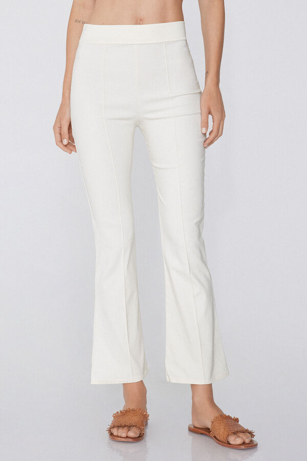 Cropped Flared Trousers in Stretch Canvas  