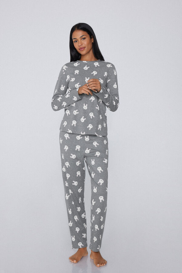 Langer Pyjama aus Baumwolle mit Kaninchen-Print  
