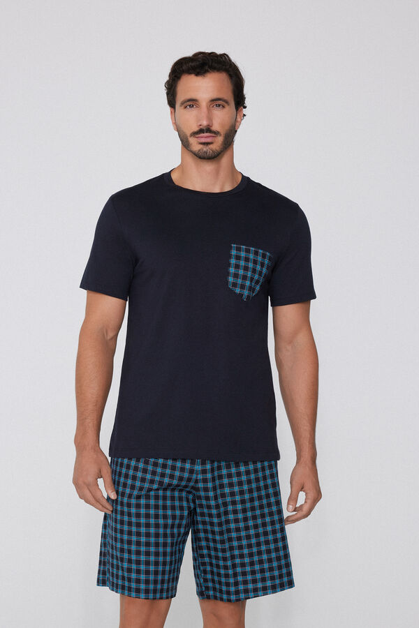 Pamut R&ouml;vid Pizsama Zsebbel &eacute;s Kock&aacute;s Mint&aacute;val  