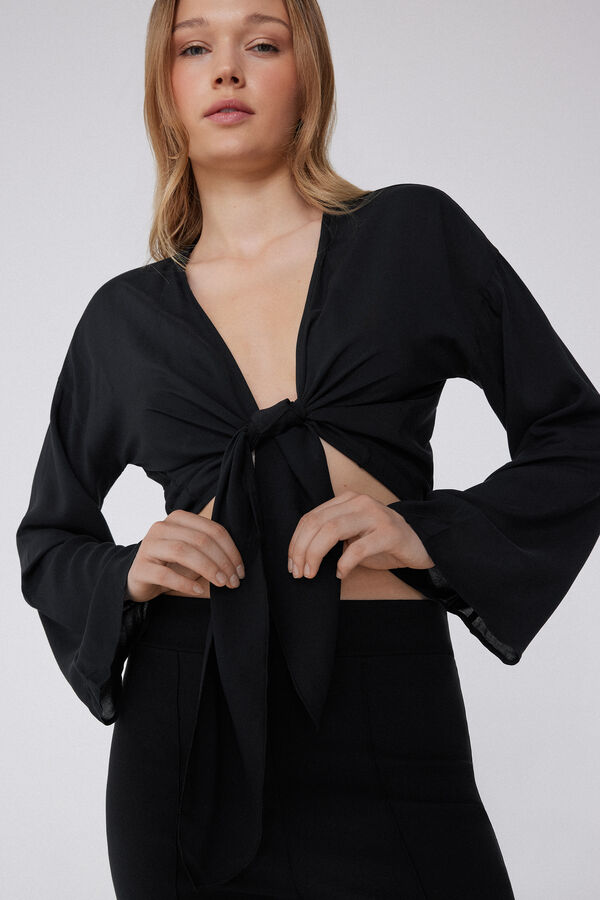 Chemise Courte Manches Longues Viscose N&oelig;ud  