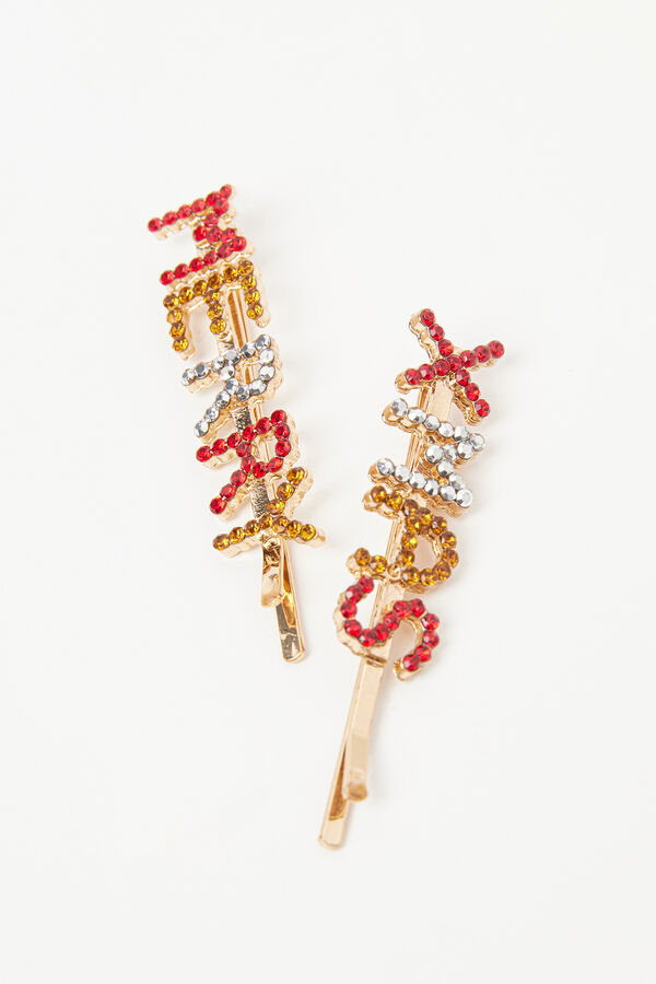 Set of 2 Merry Xmas Rhinestone Hair Clips  