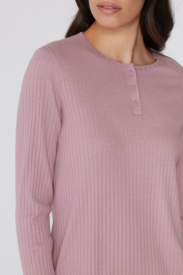 Duga Pidžama od Rebrastog Pamučnog Platna  