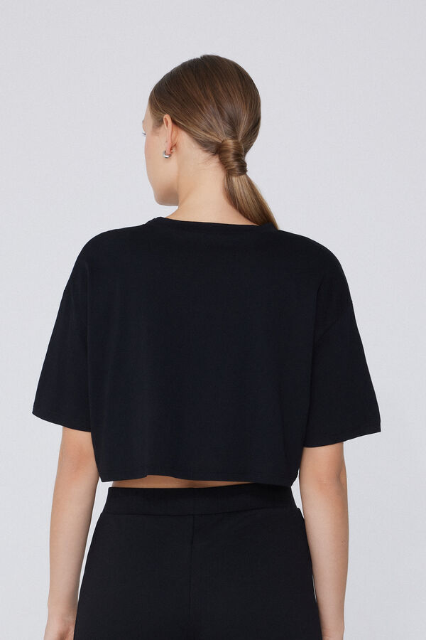 Boxy Crewneck Cropped Cotton T-Shirt  