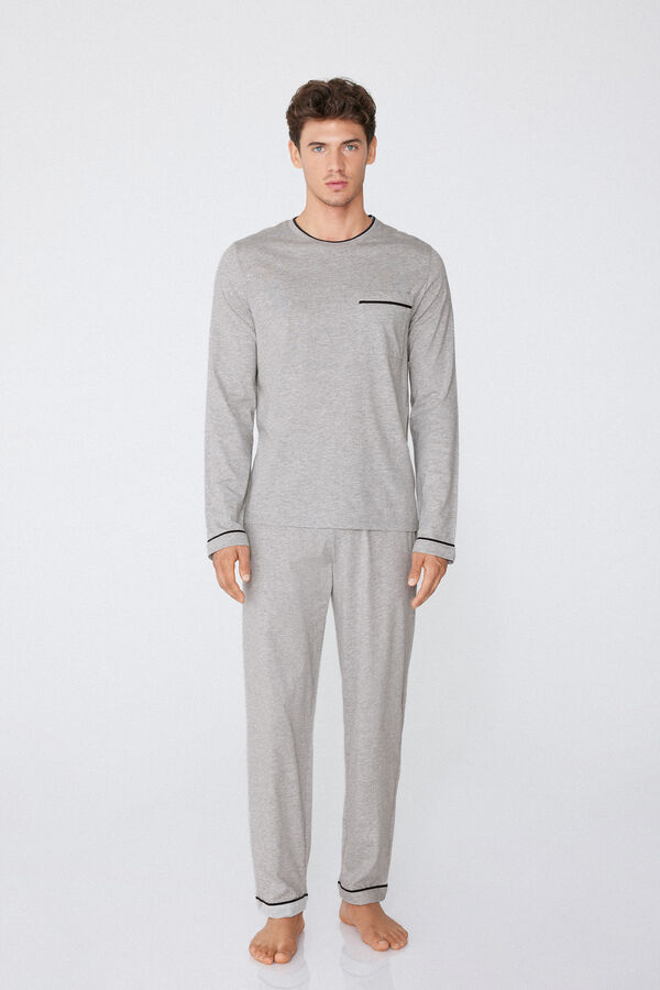 Мужская Длинная Пижама из Хлопка с Кантом  
