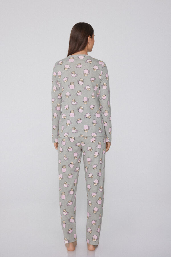 Kitten Print Long Cotton Pyjamas  