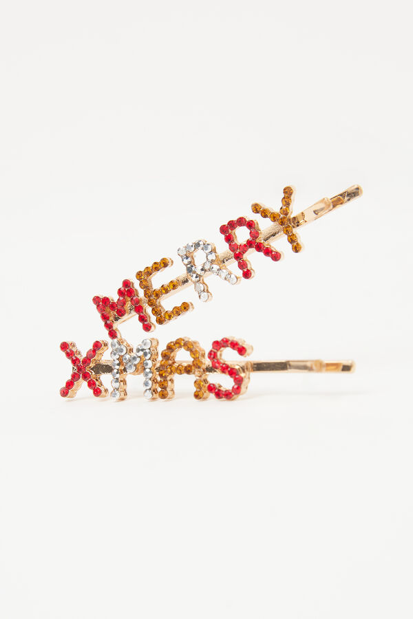 Set of 2 Merry Xmas Rhinestone Hair Clips  