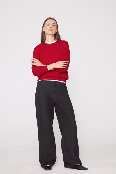 Long Sleeve Round-Neckline Heavy Sweater with Wool