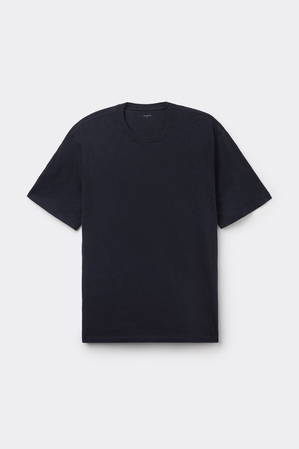T-Shirt Girocollo in Cotone e Lino  