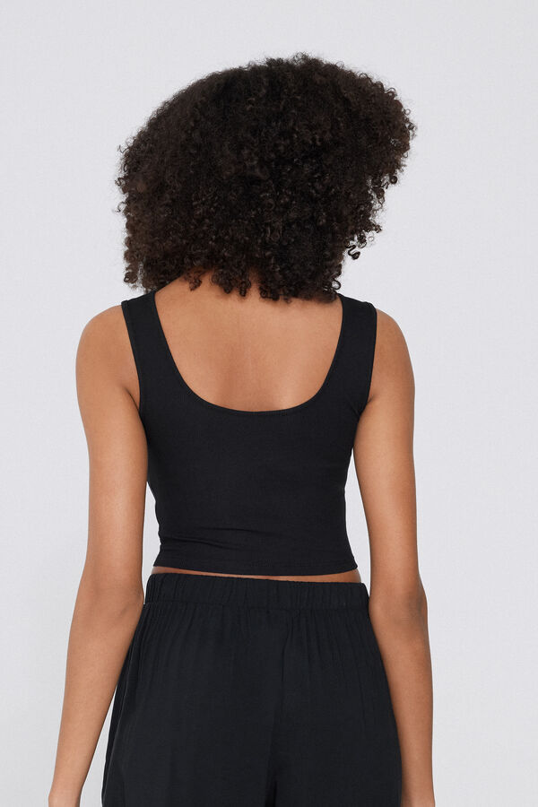 Ribbed Cotton Crop Top with Wide Shoulder Straps  