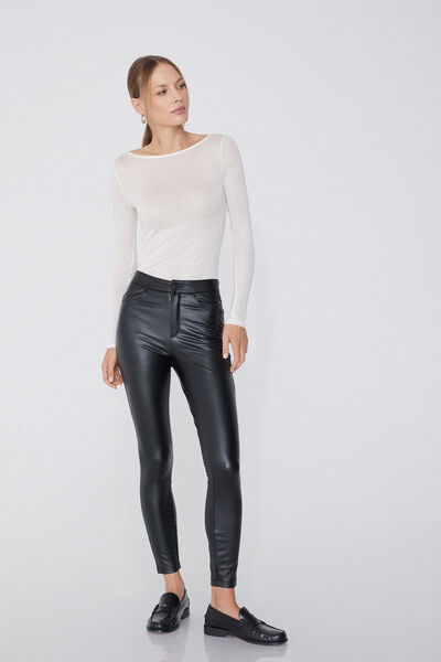 Leather-Effect Thermal Pants with Pockets