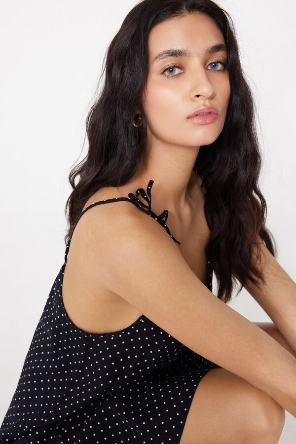 Short Viscose Canvas Tie Dress  