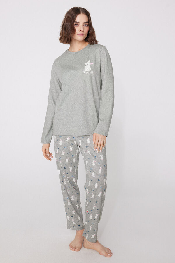 Bunny Print Long Cotton Pajamas  