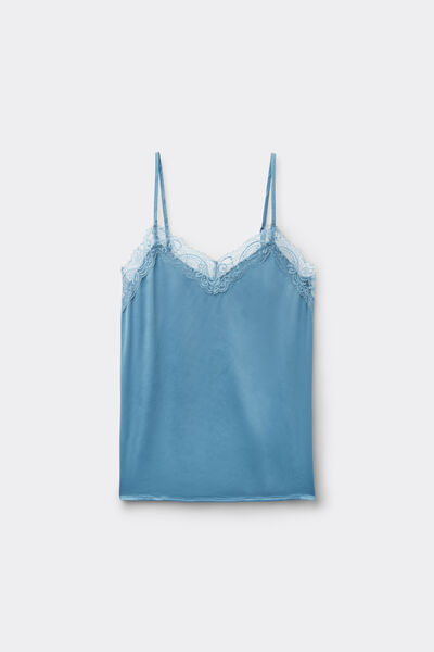 Top mit schmalen Tr&auml;gern aus Satin und Spitze