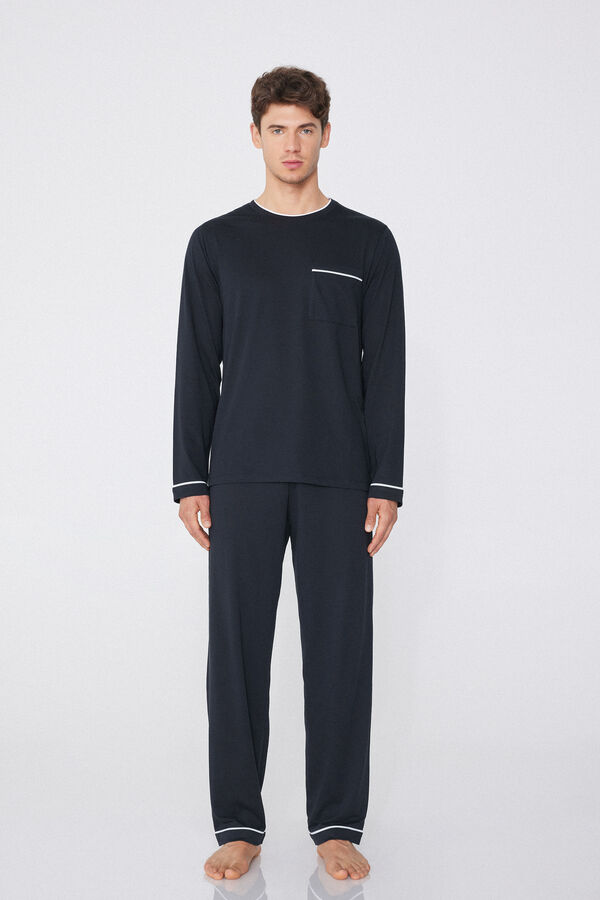 Hossz&uacute; F&eacute;rfi Pamut Pizsama Paszp&oacute;llal  