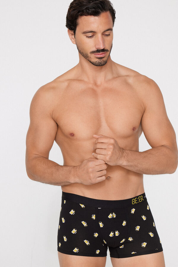 Printed Cotton Boxers with Contrasting Trim and Logo  