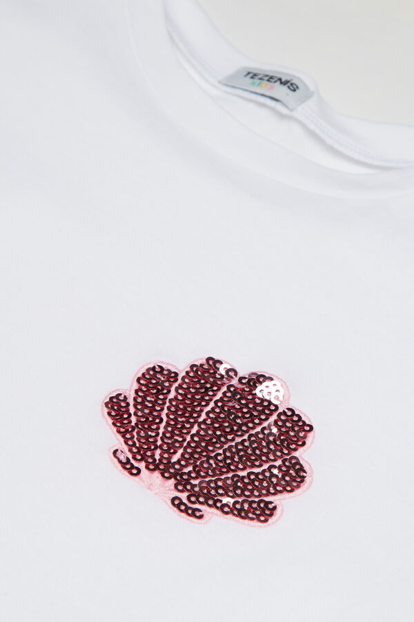 T-Shirt Cotone Girocollo con Paillettes Bimba  