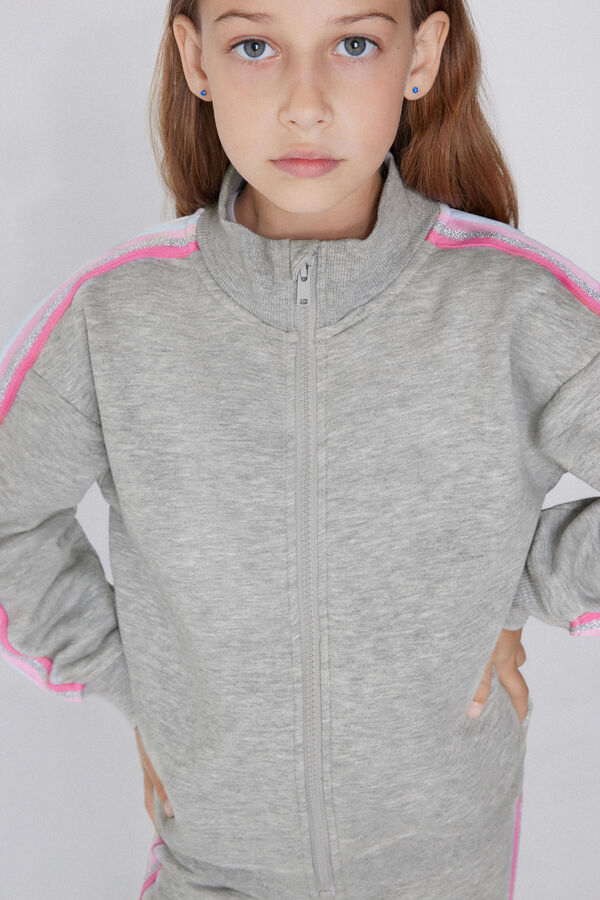 Sweat Fille Molleton &Eacute;pais Fermeture Zipp&eacute;e Bandes Lat&eacute;rales  