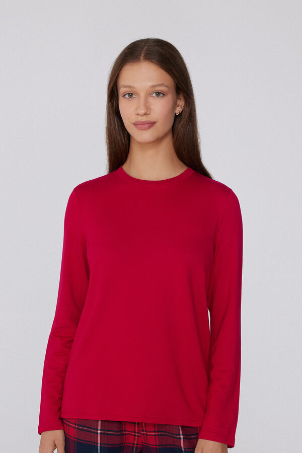 Long Sleeve Round Neck Plush Top with Viscose  