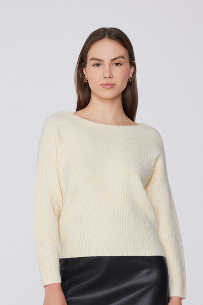 Long-Sleeved Ribbed Boat Neck Sweater