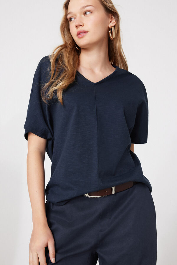 100% Slub Cotton V-Neck T-Shirt  