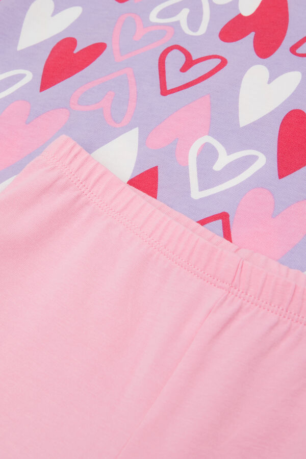 Dlouh&eacute; D&iacute;vč&iacute; Pyžamo z Bavlny Potisk Srdce  