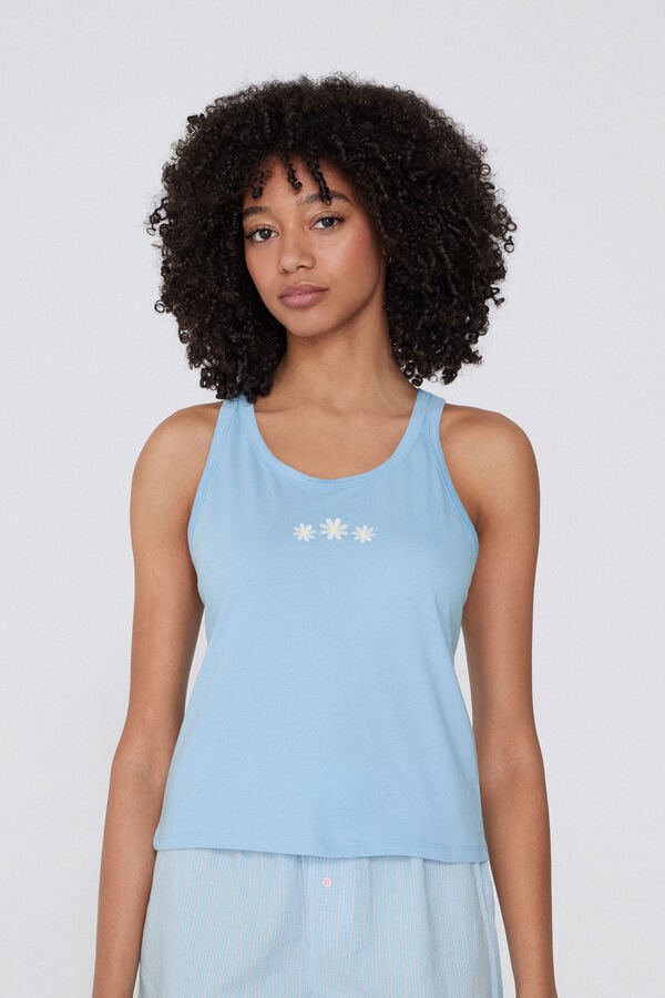 Canotta Spalla Larga Cotone con Ricamo  