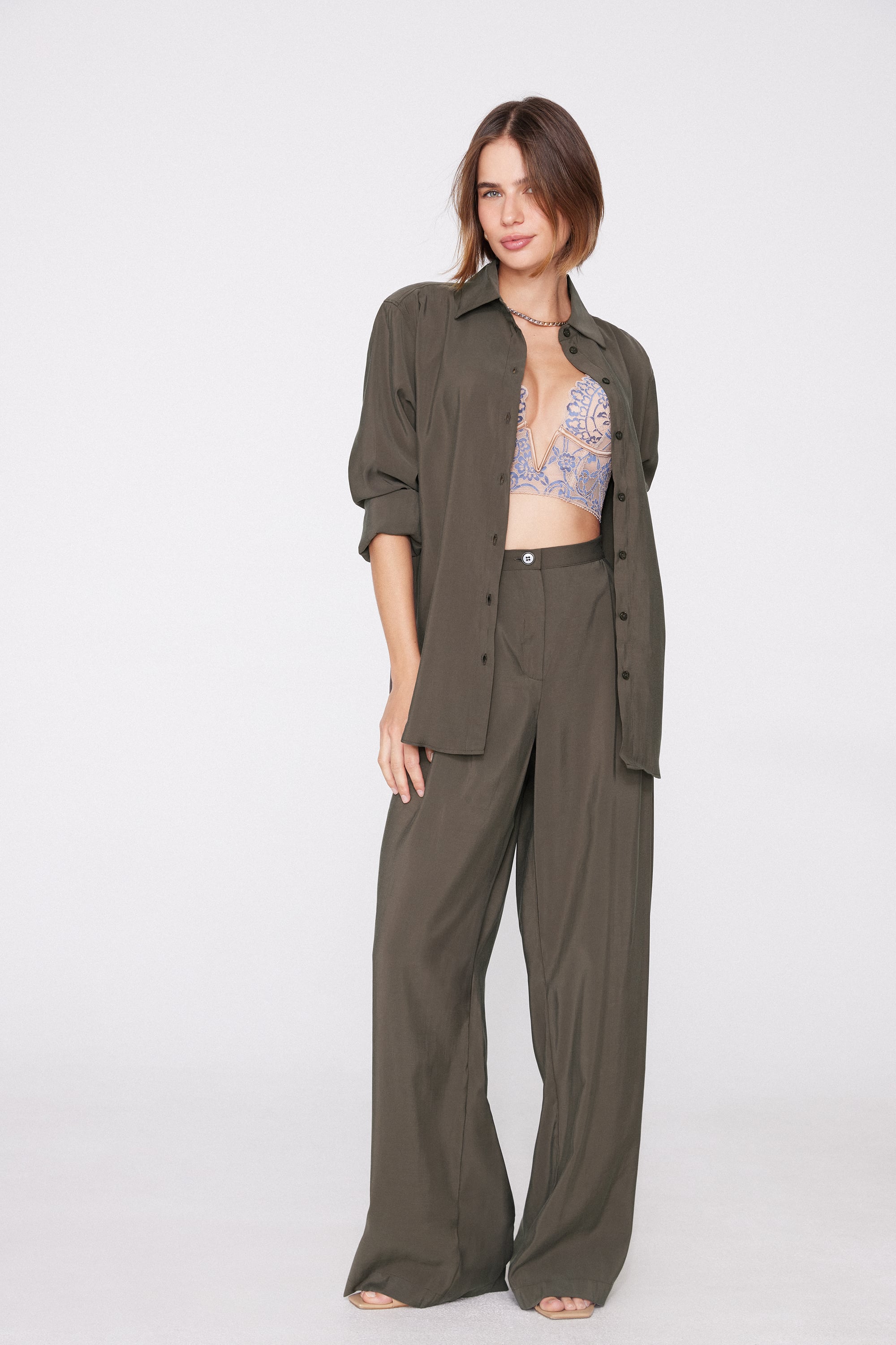 Pantaloni Lunghi a Palazzo Tela Suede Touch