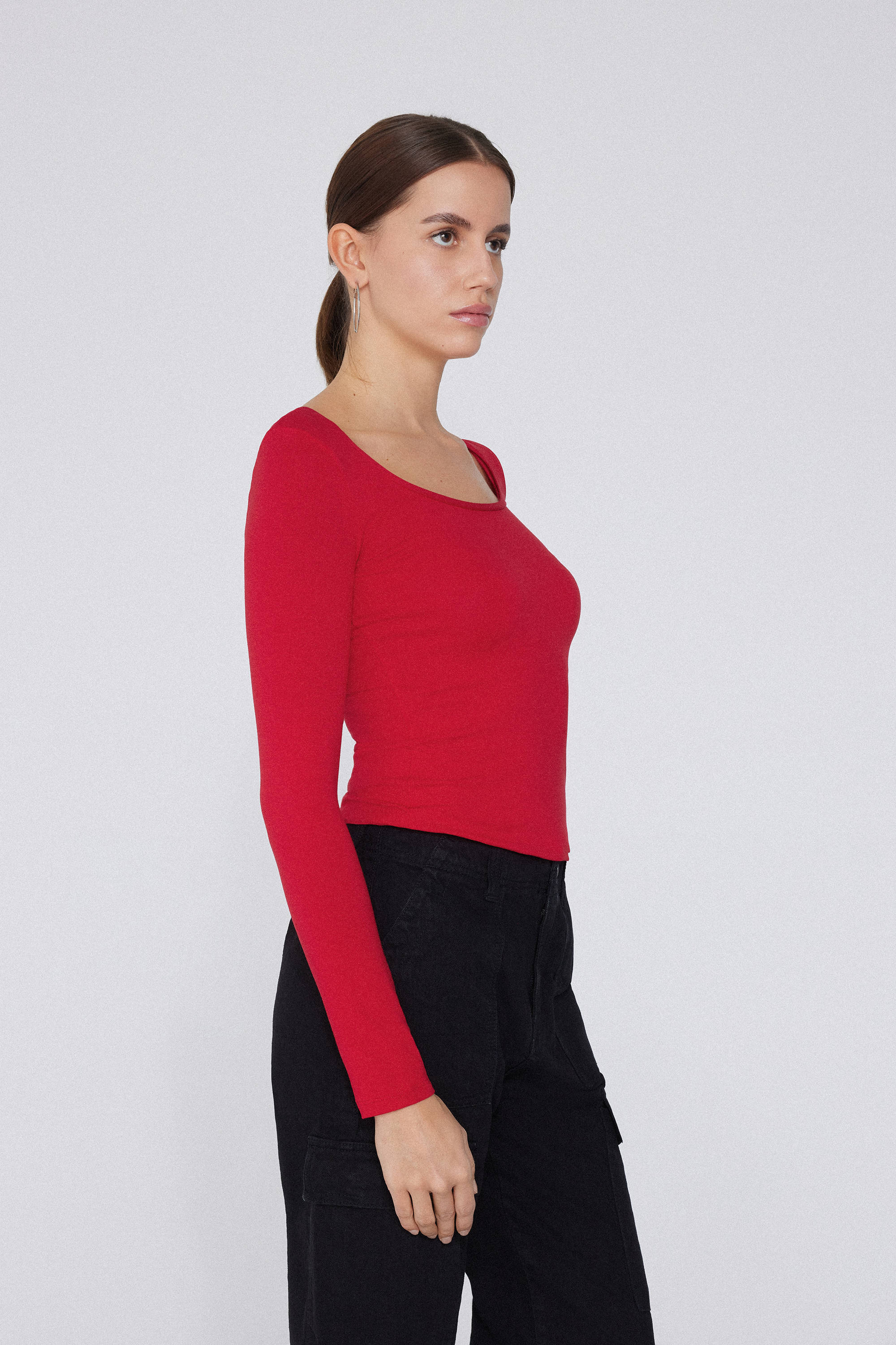 Long Sleeve Scoop Neck Viscose Top