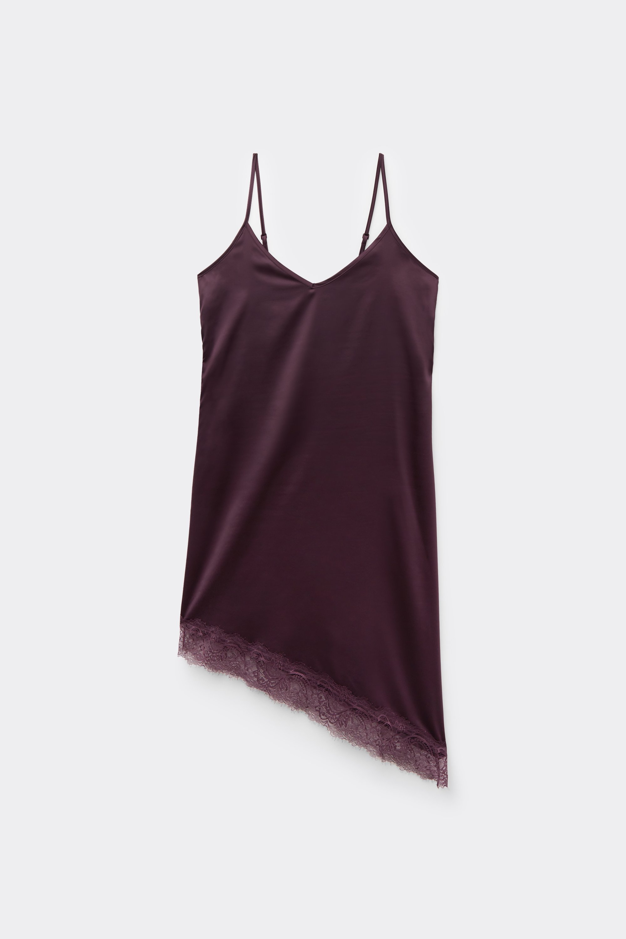 Nuisette/Robe Combinette Asym&eacute;trique en Satin et Dentelle