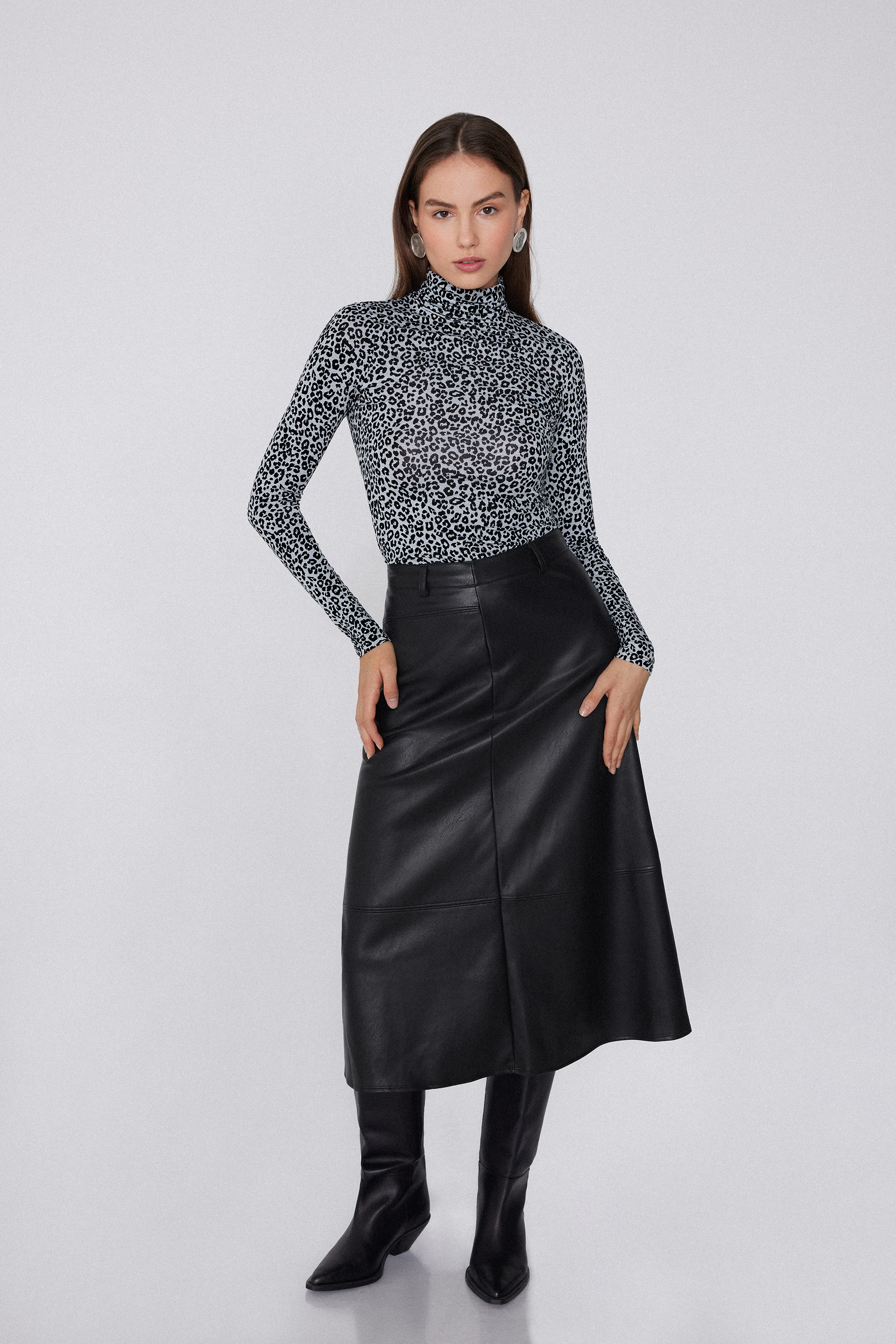 Printed Viscose Turtleneck Top