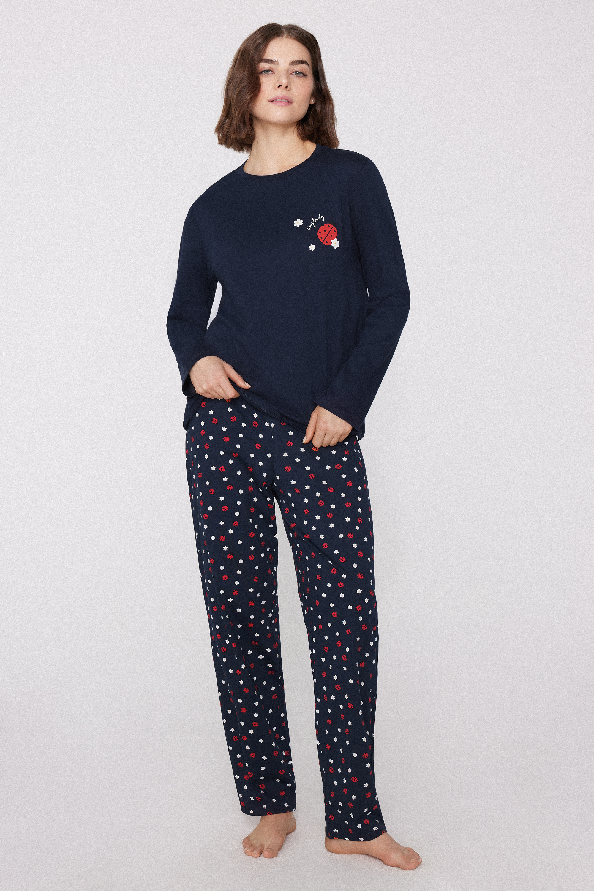 Ladybug Print Cotton Long Pyjamas
