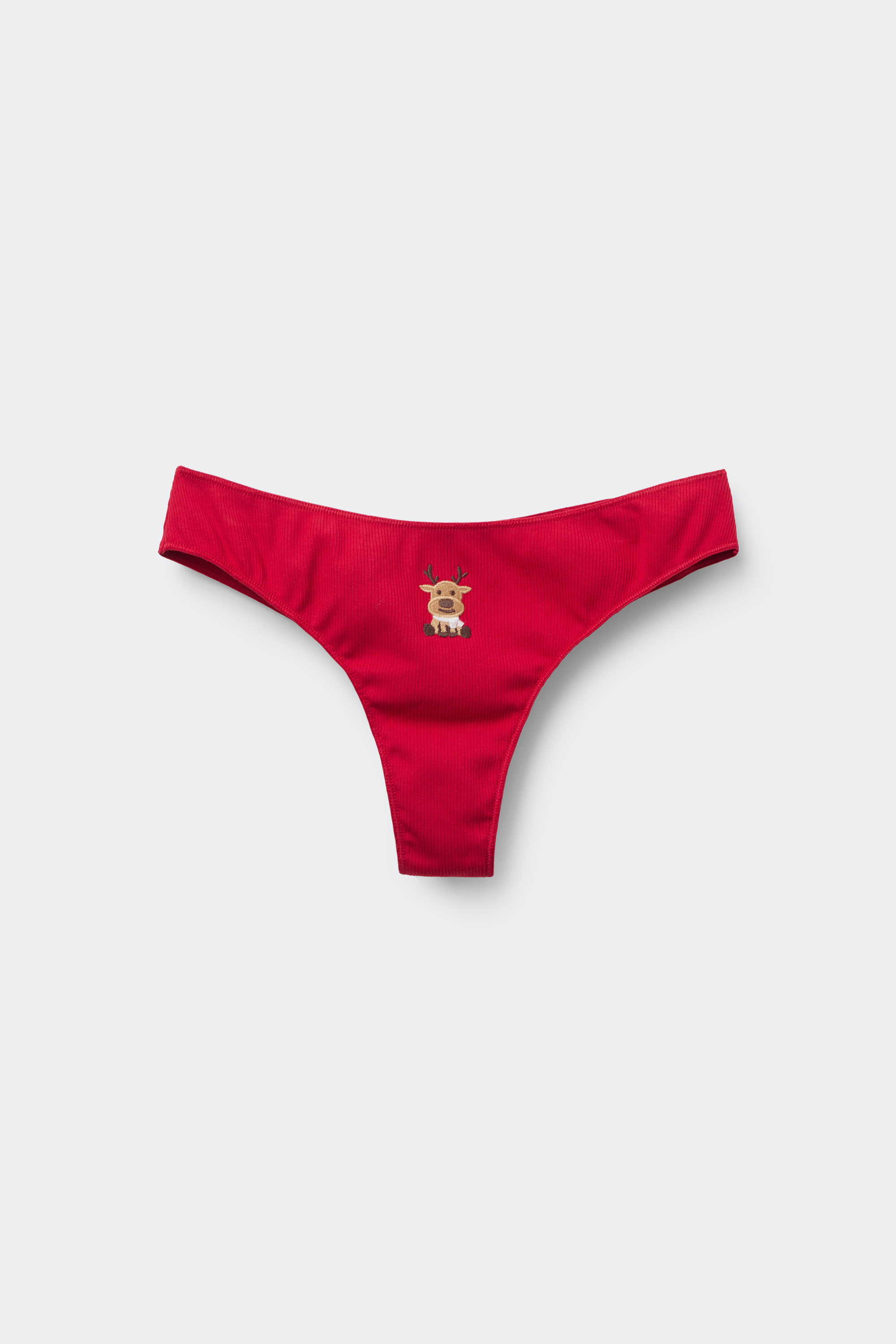 Brazilian Panties in Ribbed Cotton with Embroidery