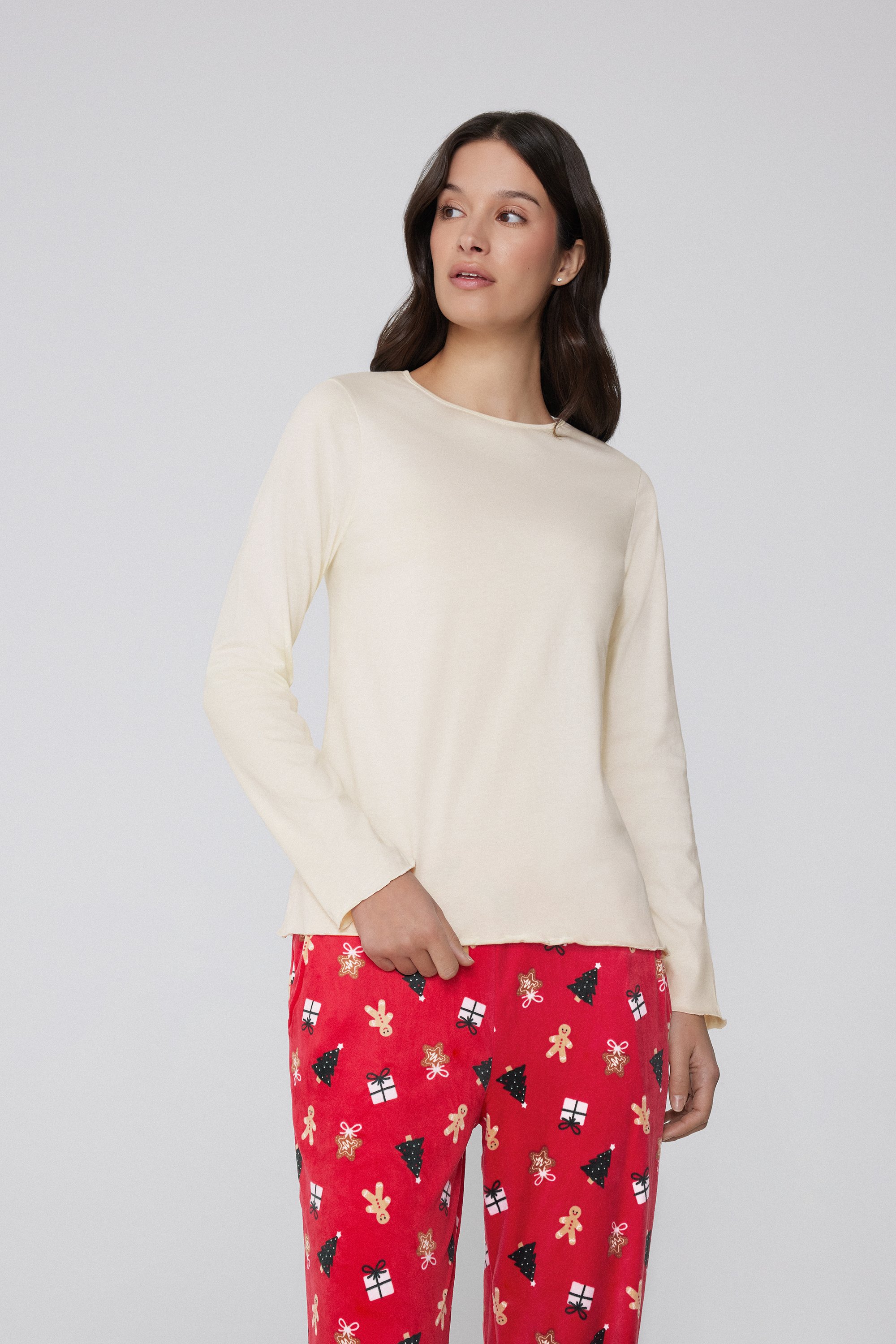 Long Sleeve Lettuce Leaf Stitch Cotton Top