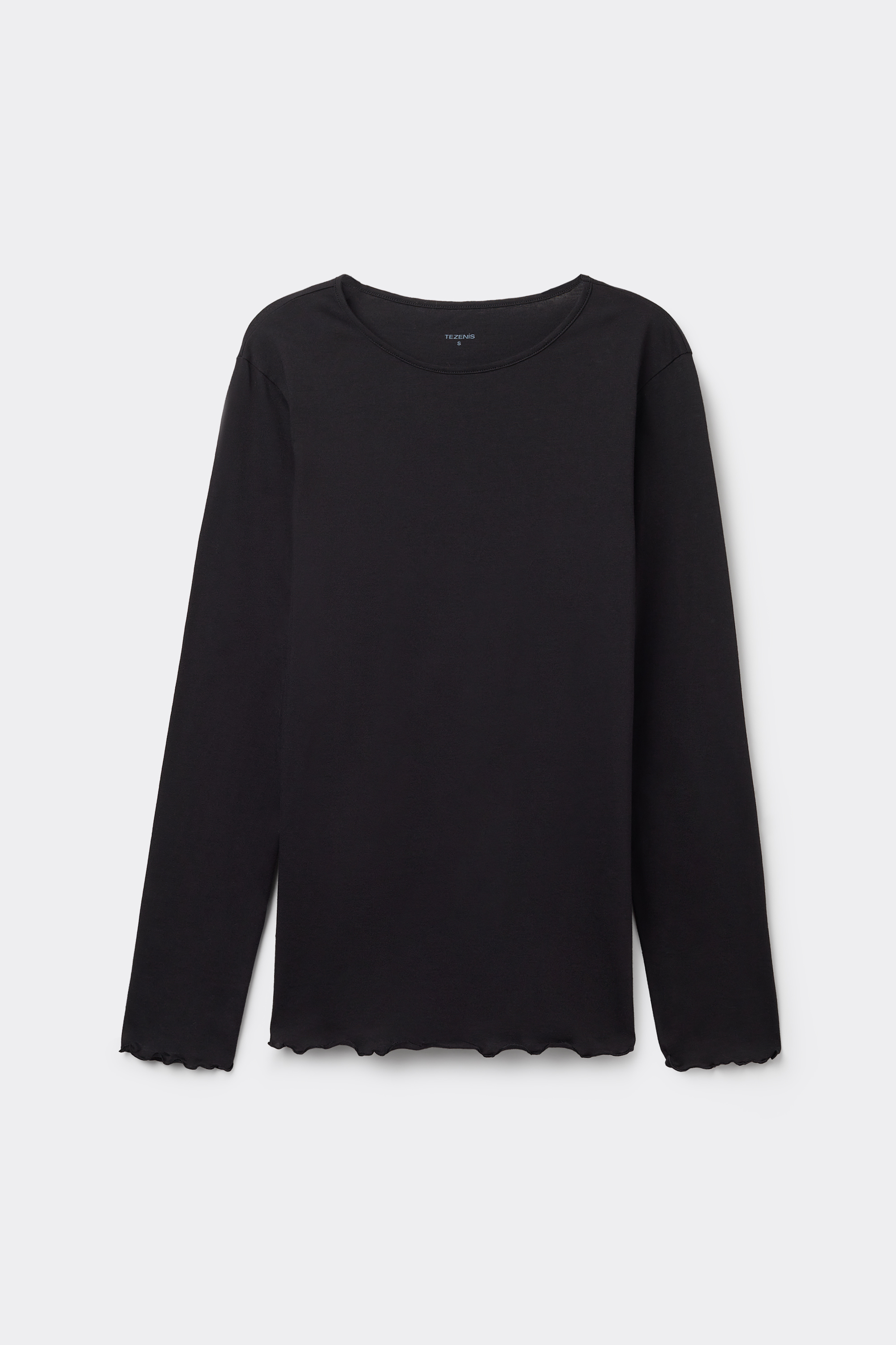 Long Sleeve Lettuce Leaf Stitch Cotton Top