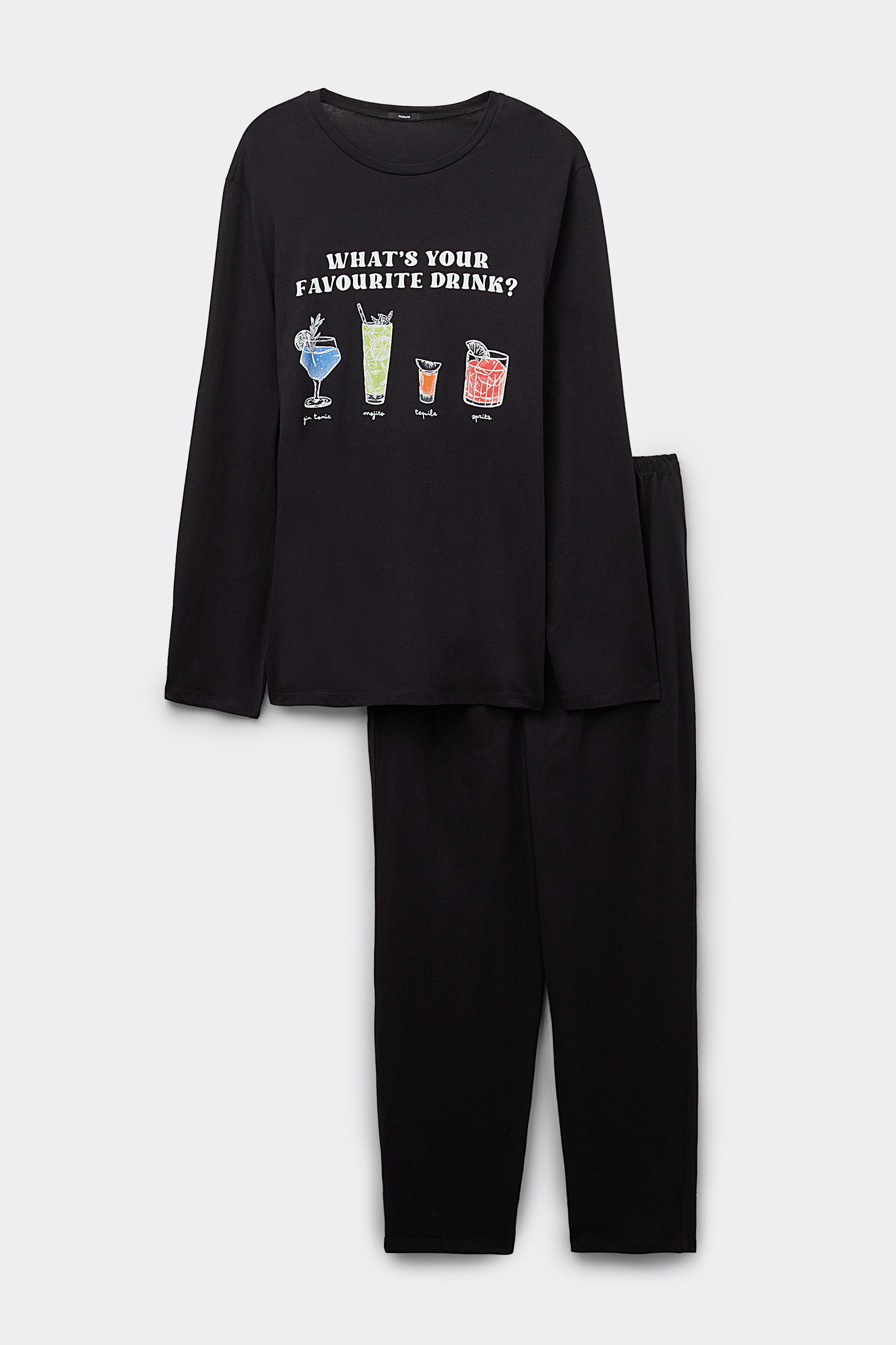 Langer Pyjama aus Baumwolle mit Drinks-Print