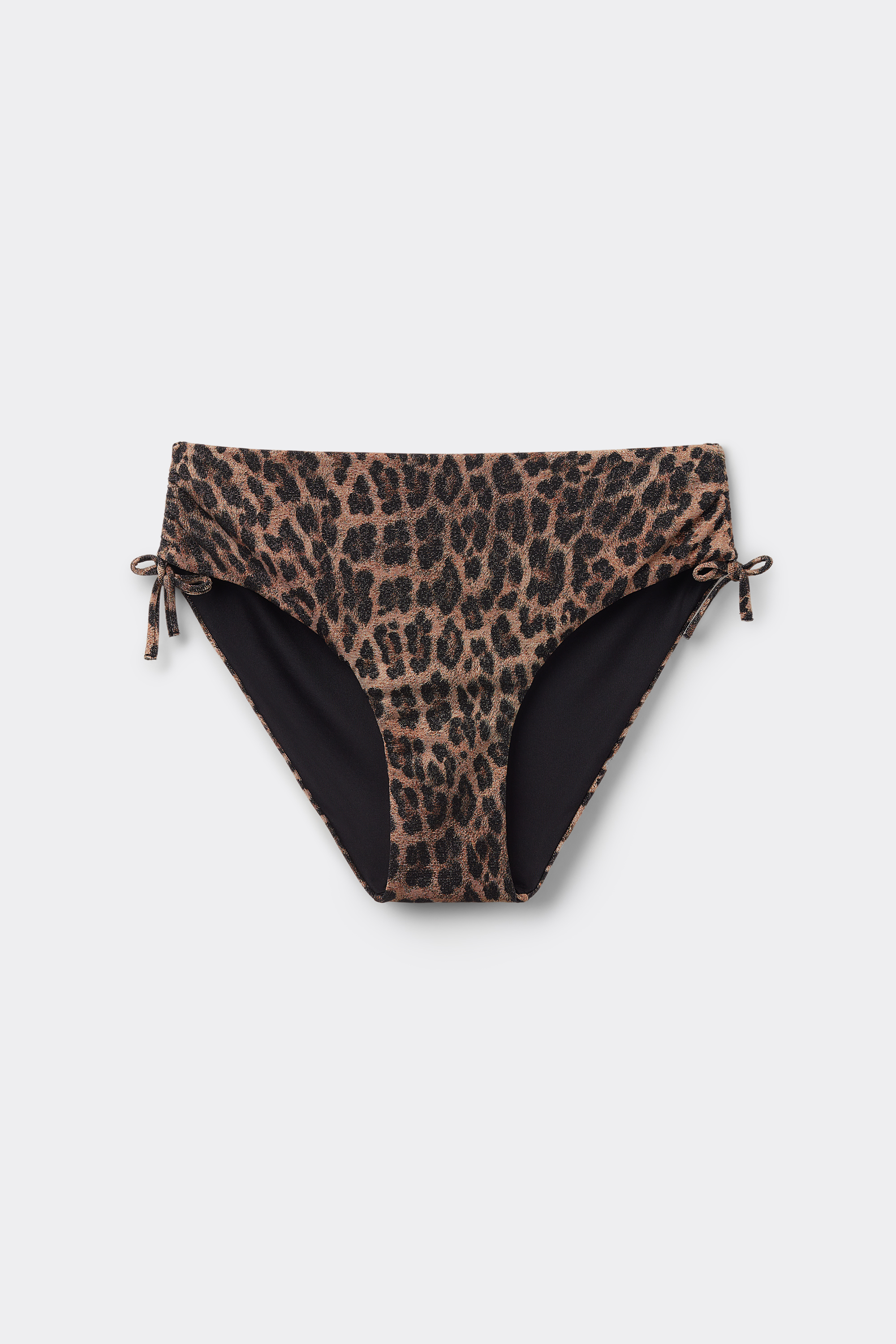 Bright Leopard High-Cut Bikini Bottoms with Drawstring