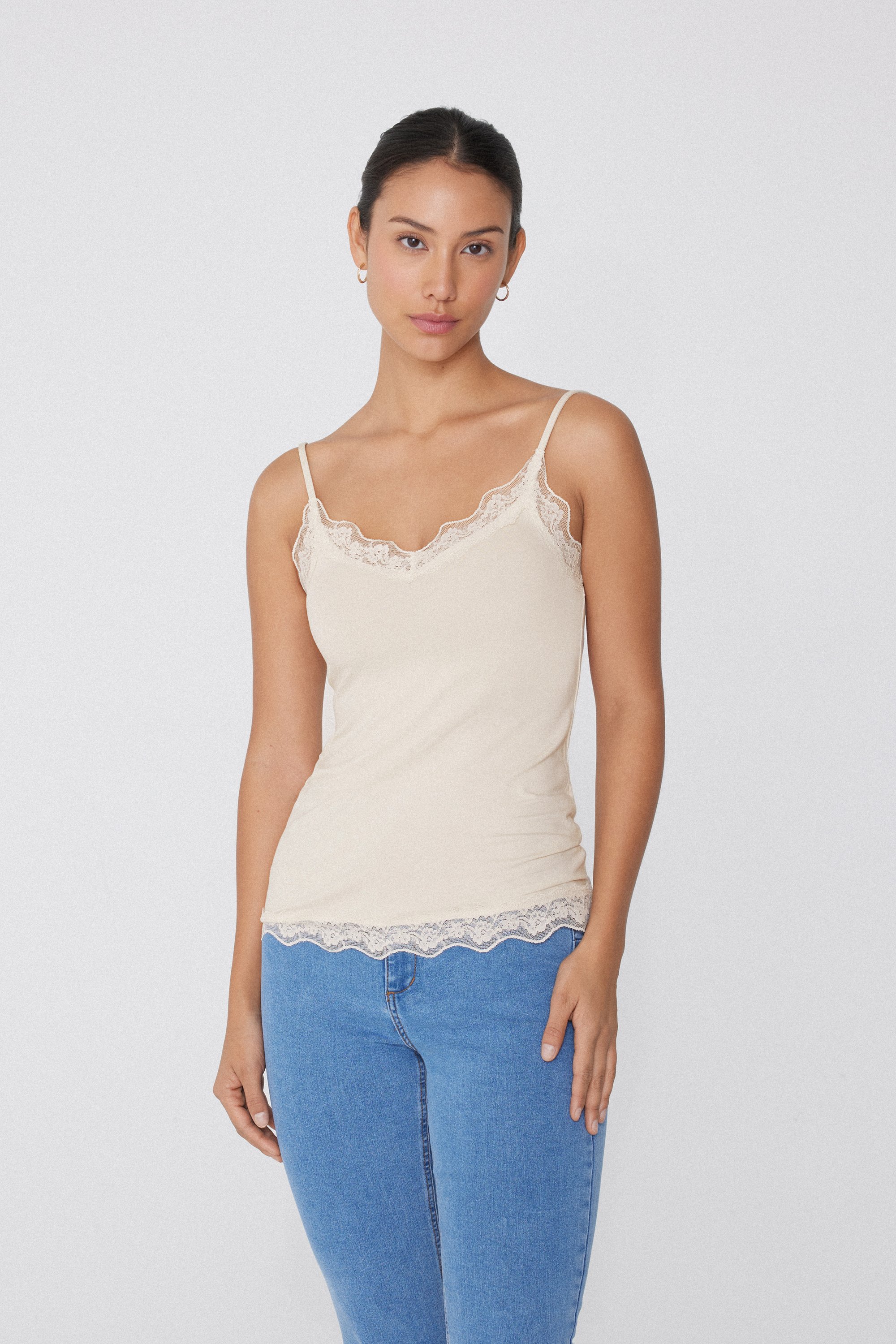V-Neck Viscose Camisole with Lace