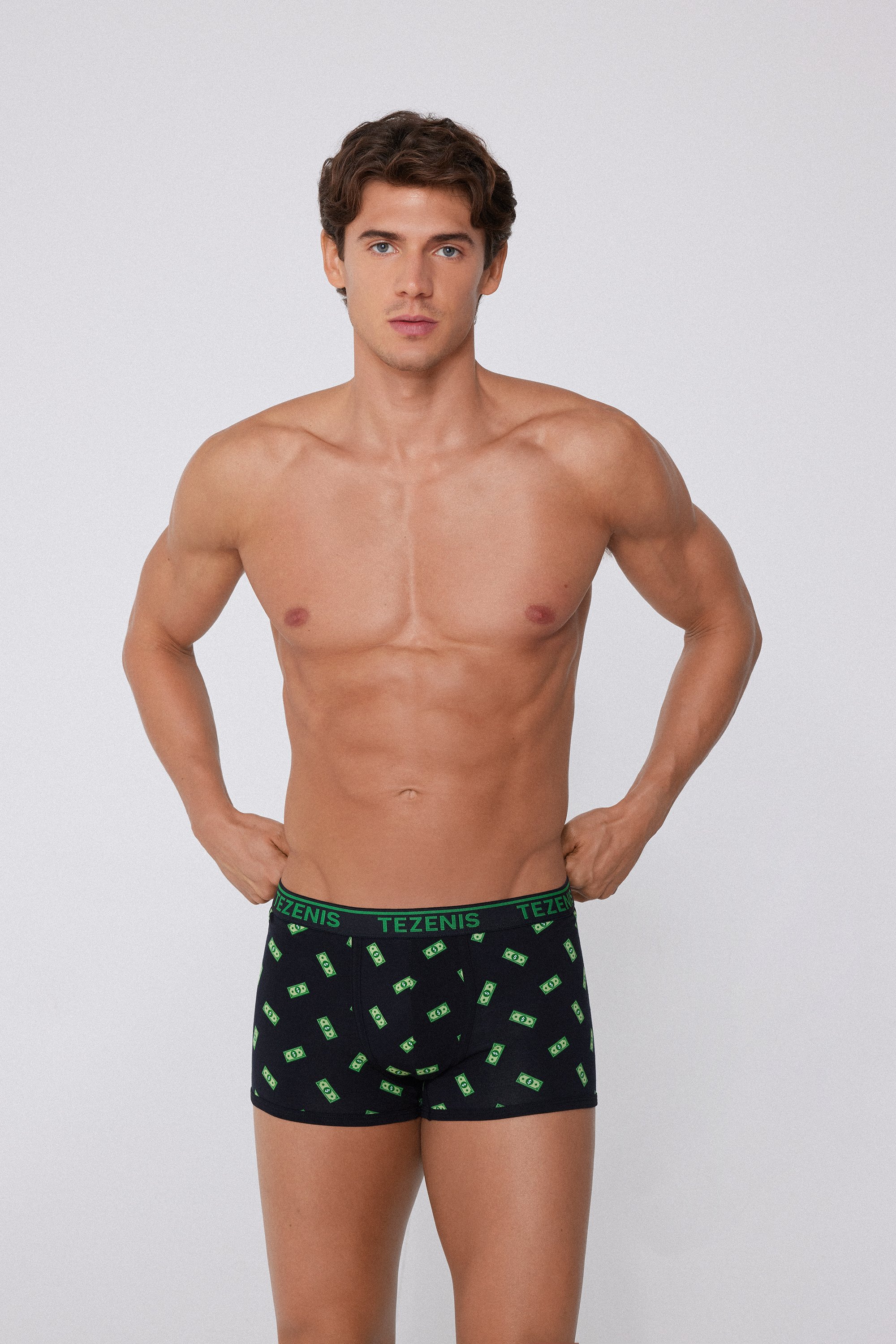 Boxershorts aus bedruckter Baumwolle mit kontrastfarbenen Kanten und Logo