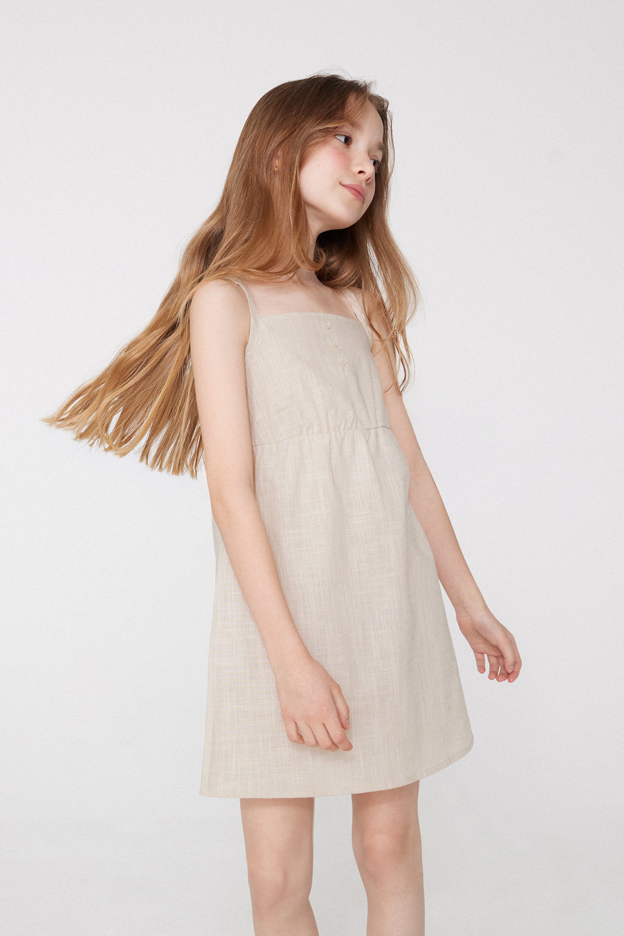 Girls&rsquo; Linen-Look Cotton Canvas Dress